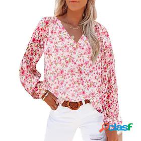Womens Blouse Flower V Neck Print Elegant Streetwear Tops