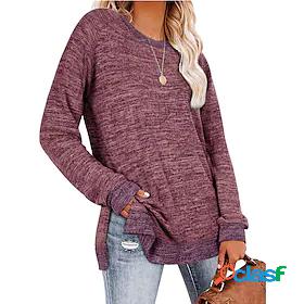 Womens Blouse Plus High Low Classic Plain Round Neck Spring