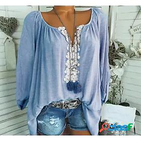 Women's Blouse Shirt Casual Mordern Indoor Plain V Neck Lace