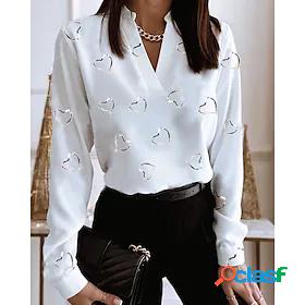 Womens Blouse Shirt Floral Theme Floral Heart Letter V Neck