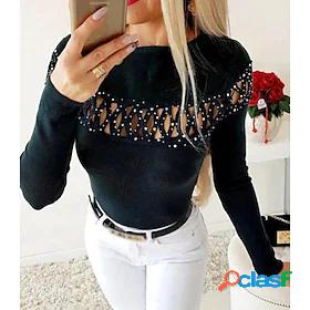 Womens Blouse Shirt Plain Round Neck Cut Out Casual