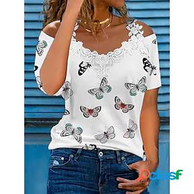 Womens Blouse T shirt Off Shoulder Lace Daily Butterfly