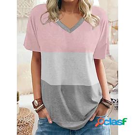 Womens Blouse T shirt Splice Basic Daily Multi Color T-shirt