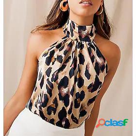 Womens Blouse Tank Top Shirt Leopard Cheetah Print Halter