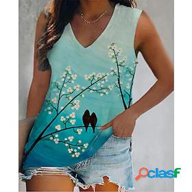 Womens Camis Tree Flower V Neck Patchwork Print Basic Beach