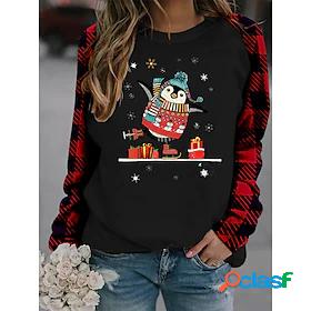 Womens Christmas T shirt Plaid Graphic Prints Long Sleeve