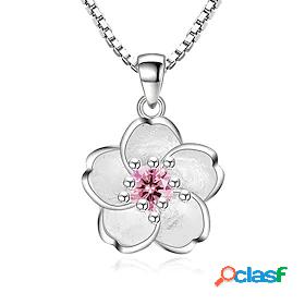 Womens Cubic Zirconia Pendant Necklace Flower Ladies Fashion
