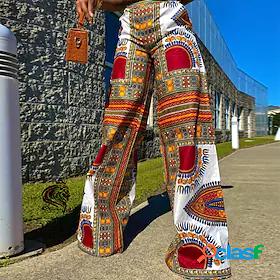 Womens Ethnic Print Culottes Wide Leg Slacks Full Length