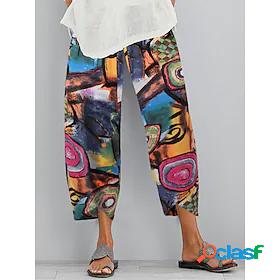 Womens Ethnic Style Hawaiian Sporty Elastic Waist Print