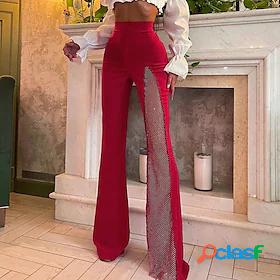Womens Fashion Punk Gothic Patchwork Flare Chinos Full