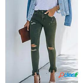 Womens Fashion Side Pockets Cut Out Jeans Distressed Jeans