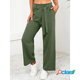 Womens Fashion Side Pockets Elastic Waist Chinos Slacks Full