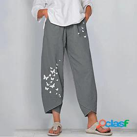 Womens Fashion Side Pockets Print Chinos Slacks Ankle-Length