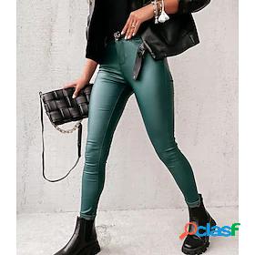 Womens Fashion Side Pockets Skinny Full Length Pants