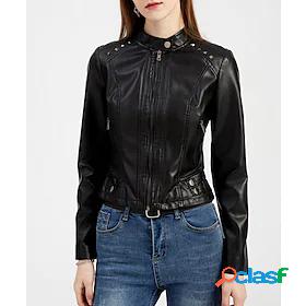 Womens Faux Leather Jacket Fall Winter Spring Street Daily