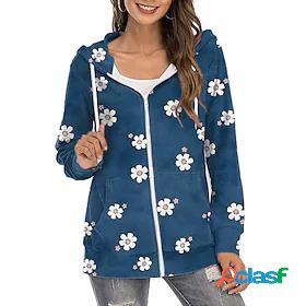 Womens Floral Daisy Hoodie Zip Up Hoodie Sweatshirt Zipper