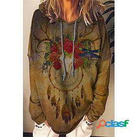 Womens Floral Feather Hoodie Sweatshirt Print 3D Print Daily