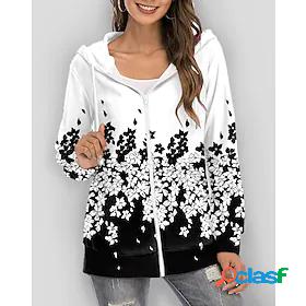 Womens Floral Hoodie Zip Up Hoodie Sweatshirt Zipper Print