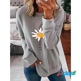 Womens Floral LOVE Sweatshirt Crew Neck Casual Cotton