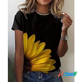 Womens Floral Theme Sunflower 3D Printed T shirt Floral