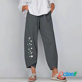 Womens Folk Style Print Capri shorts Slacks Ankle-Length