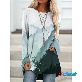 Womens Going out Painting T shirt Dress Scenery Long Sleeve