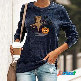 Womens Halloween T shirt Cat Abstract Painting Long Sleeve