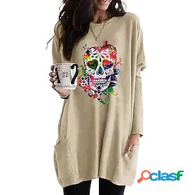 Womens Halloween T shirt Dress Long Sleeve Floral Graphic