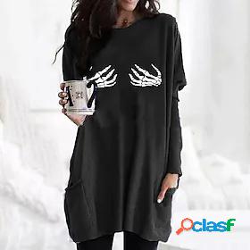 Womens Halloween T shirt Dress Long Sleeve Graphic Skull