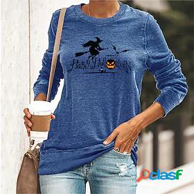 Womens Halloween T shirt Painting Long Sleeve Text Witch