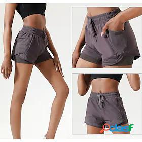 Womens High Waist Athletic 2 in 1 Running Shorts with Built