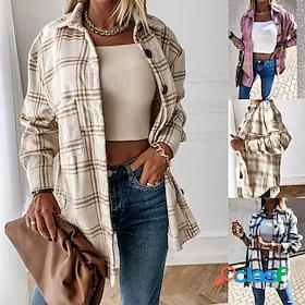 Womens Jacket Blouse Color Block Streetwear Modern Grid