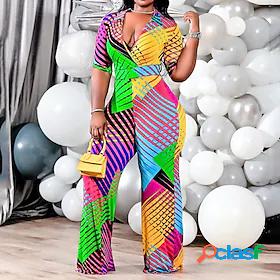 Womens Jumpsuit Color Block Zipper Casual V Neck Date Going