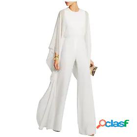 Womens Jumpsuit Solid Color Zipper Elegant Round Neck
