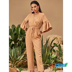 Womens Jumpsuit Solid Colored Ruffle Patchwork Streetwear V