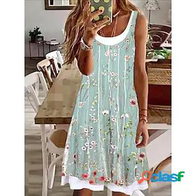 Womens Knee Length Dress A Line Dress Green Blue Sleeveless