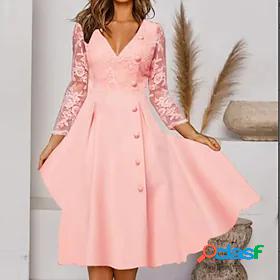 Womens Knee Length Dress A Line Dress Pink 3/4 Length Sleeve