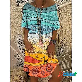Womens Knee Length Dress Shift Dress Short Sleeve Pattern