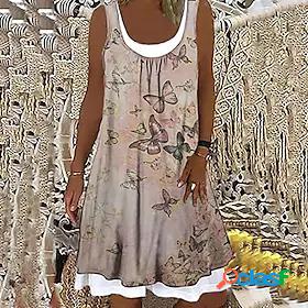 Womens Knee Length Dress Strap Dress Light Brown Sleeveless