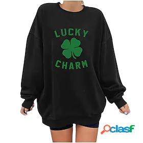 Womens Leaf Text Sweatshirt Pullover Crew Neck Print Hot