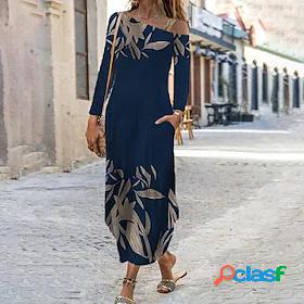 Womens Maxi long Dress A Line Dress Dark Blue Long Sleeve