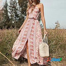 Womens Maxi long Dress A Line Dress Pink Sleeveless Backless
