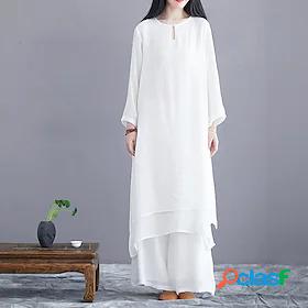 Womens Maxi long Dress A Line Dress White Long Sleeve