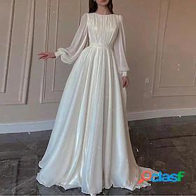 Womens Maxi long Dress A Line Dress White Long Sleeve Ruched