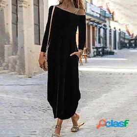 Womens Maxi long Dress Casual Dress Black Long Sleeve Pocket