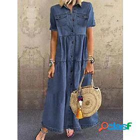 Womens Maxi long Dress Denim Dress Blue Light Blue Short