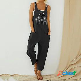 Womens Overall Floral Print Active U Neck Street Casual