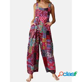 Womens Overall Floral Print Casual Wide Leg School Daily