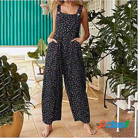 Womens Overall Print Casual Casual Daily Sleeveless Black S