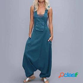 Womens Overall Solid Color Backless Active U Neck Daily